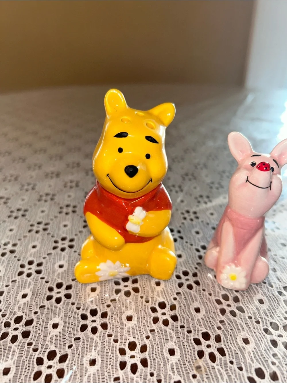 Winnie-the-Pooh and Piglet Floral Ceramic Salt and Pepper Set